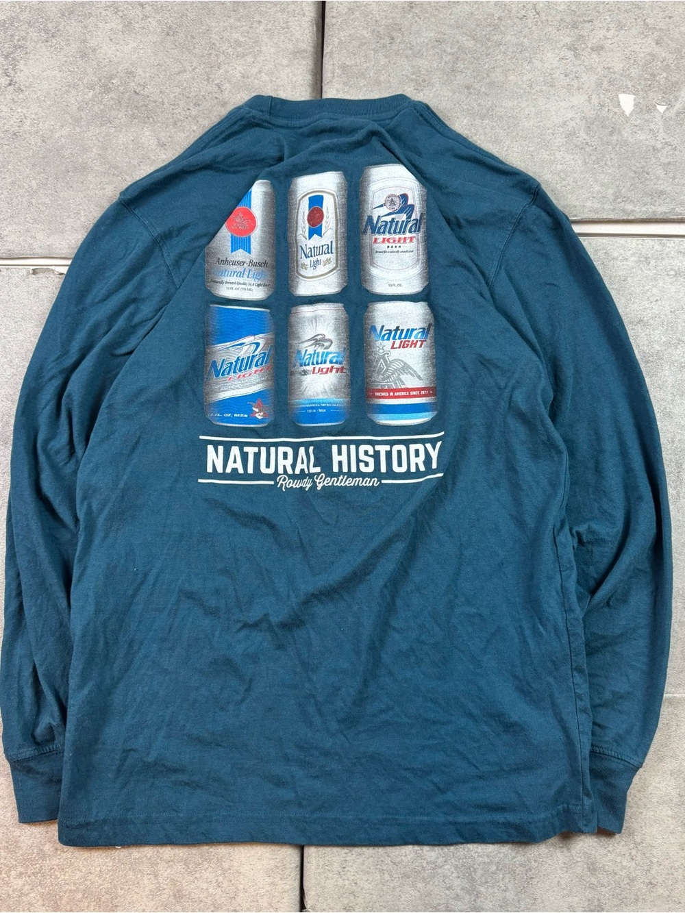 Natural Light Natty History Rowdy Gentleman Long Sleeve Blue Tee Shirt